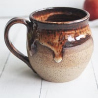 Image 1 of Rustic Speckled Pottery Mug with Dripping Glazes, 14 oz. Handmade Coffee Cup, Made in USA