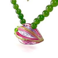 Image 1 of Spring Squash for Fall Mood: Art Glass Lampwork Bead and Jade Necklace. Ready To Ship.