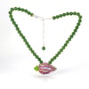 Spring Squash for Fall Mood: Art Glass Lampwork Bead and Jade Necklace. Ready To Ship.