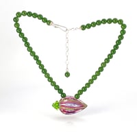 Image 2 of Spring Squash for Fall Mood: Art Glass Lampwork Bead and Jade Necklace. Ready To Ship.