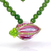 Image 3 of Spring Squash for Fall Mood: Art Glass Lampwork Bead and Jade Necklace. Ready To Ship.