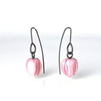 Image 1 of Light Pink Tulips: Art Glass Earrings. Ready To Ship.