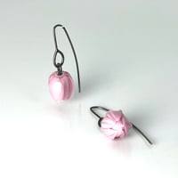 Image 2 of Light Pink Tulips: Art Glass Earrings. Ready To Ship.