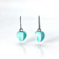 Image 1 of Teal Tulips: Art Glass Earrings. Ready To Ship.