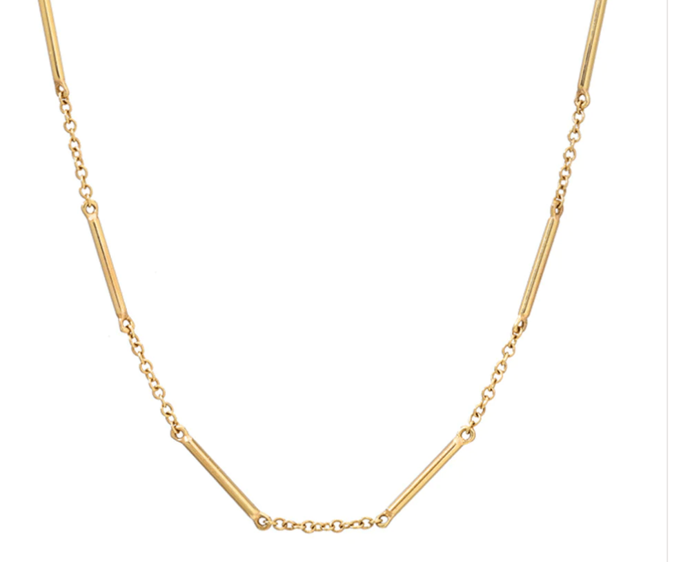 Image of 14 kt Bar Link Necklace with bezel set diamond