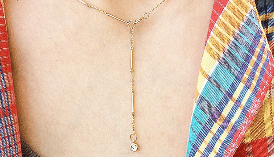 Image of 14 kt Bar Link Necklace with bezel set diamond