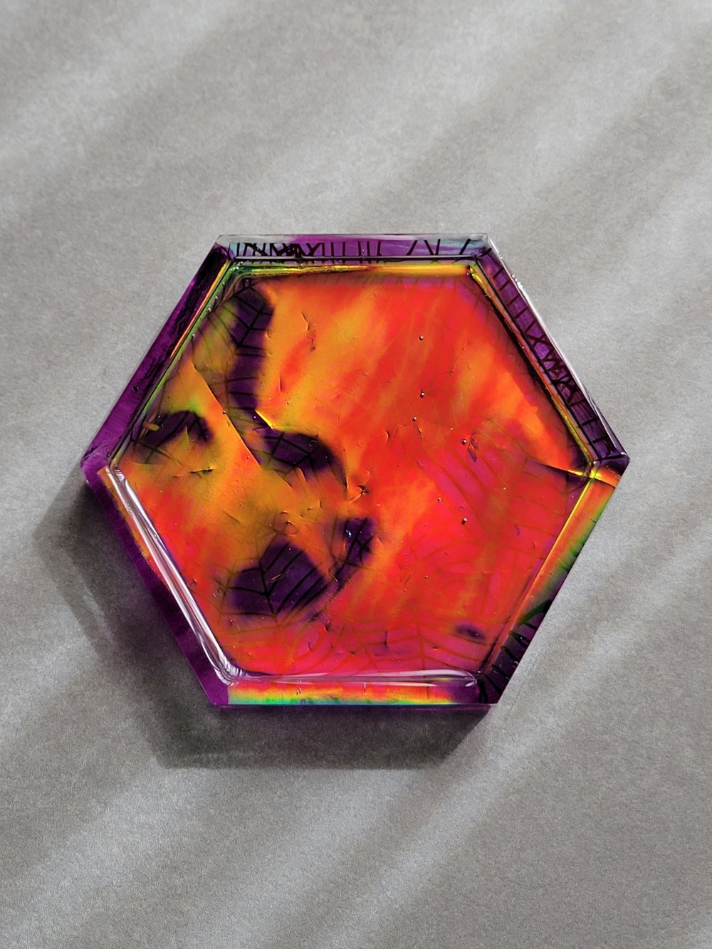 Image of Purple Spiderweb Clearidescent Hexagon Coaster