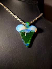 Image 1 of Ghost/mystery adventurine great white shark tooth pendant. 