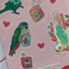 green cheek conures & juice boxes sticker sheet