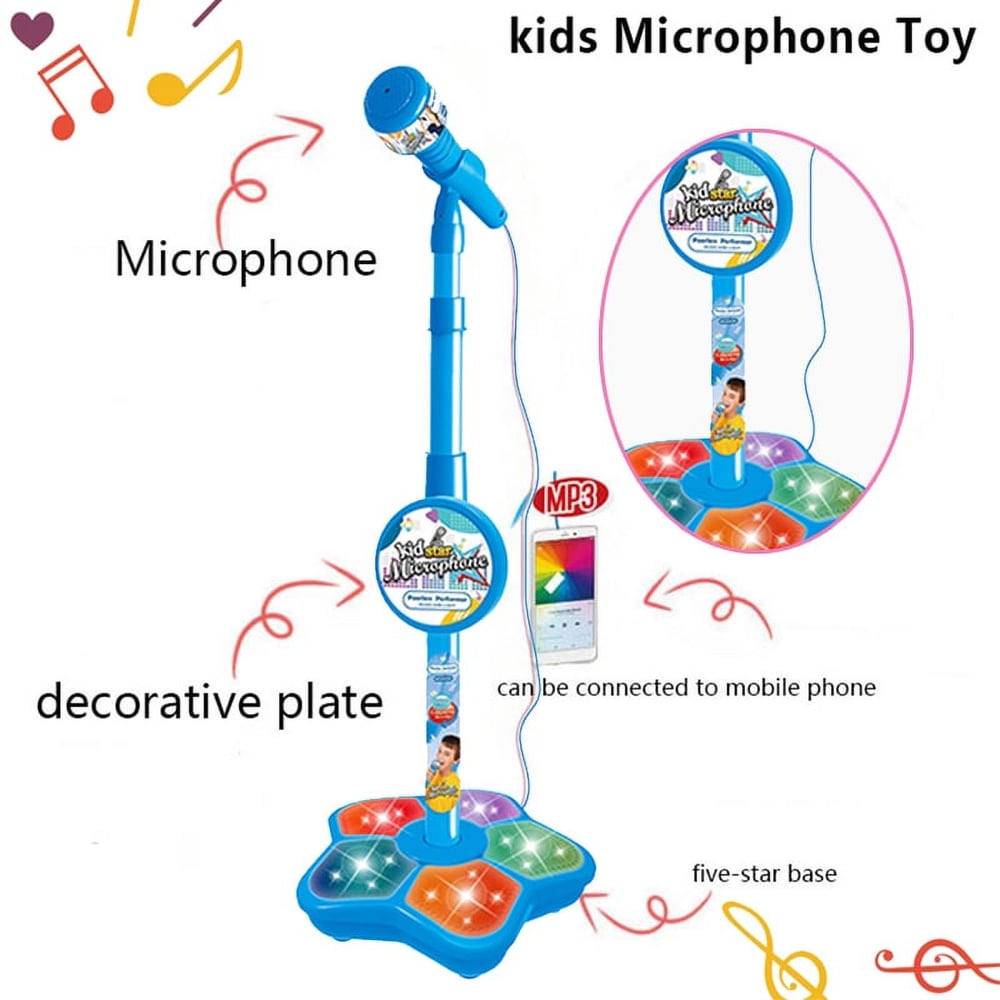 Kids Microphone with Stand Karaoke Song Music Instrument Toys Brain-Training Educational Toy Birthda