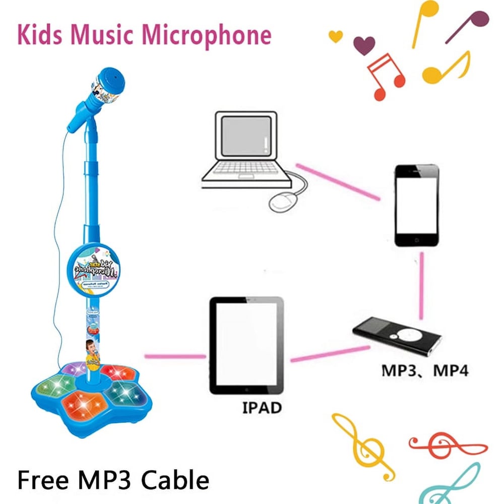 Kids Microphone with Stand Karaoke Song Music Instrument Toys Brain-Training Educational Toy Birthda