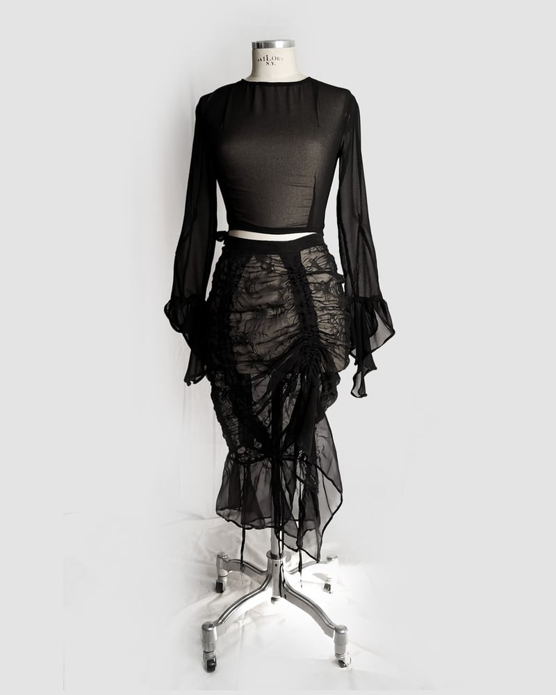 Image of ‘TEARS‘ top and ‘SKELETON‘ skirt black