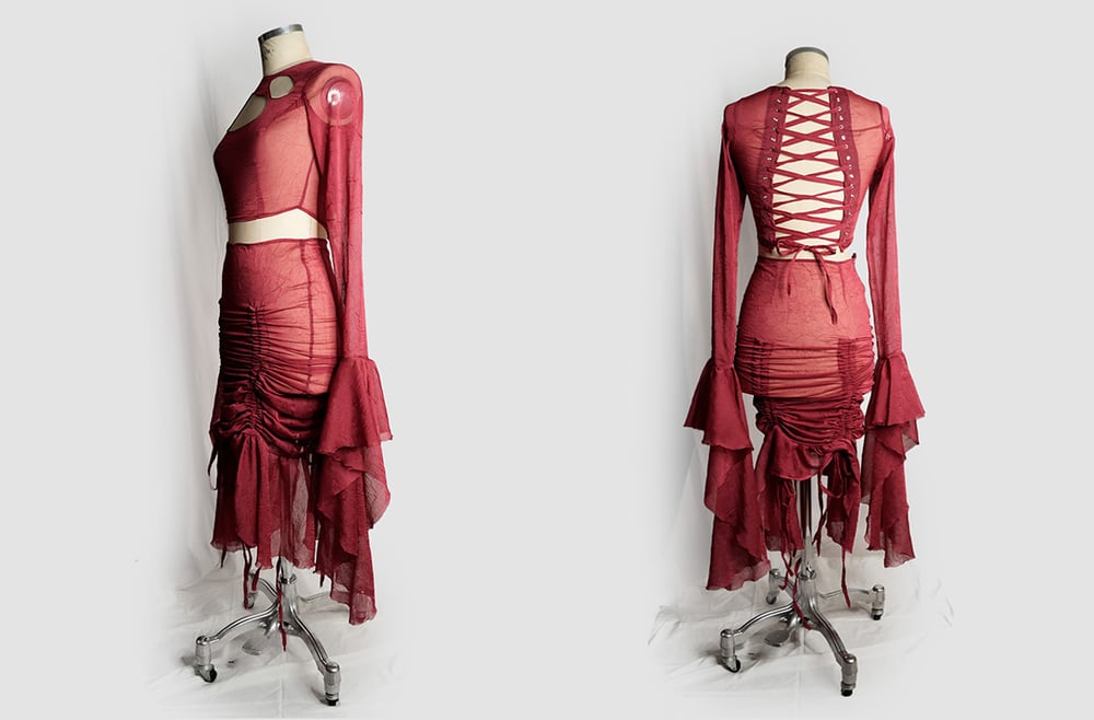 Image of ‘TEARS‘ top and ‘SKELETON‘ skirt