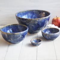 Image 4 of Four Bowl Nesting Set, Ceramic Pottery Bowls in Blue Starry Night Glazes, Made in USA