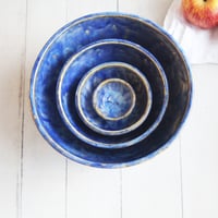 Image 2 of Four Bowl Nesting Set, Ceramic Pottery Bowls in Blue Starry Night Glazes, Made in USA