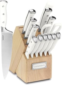 Cuisinart 15-Piece Knife Set with Block, High Carbon Stainless Steel, Forged Triple Rivet, White, C7