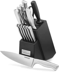 CUISINART Block Knife Set, 15pc Ultra Ultra- Sharp Cutlery Knife Set with Steel Blades for Precise C