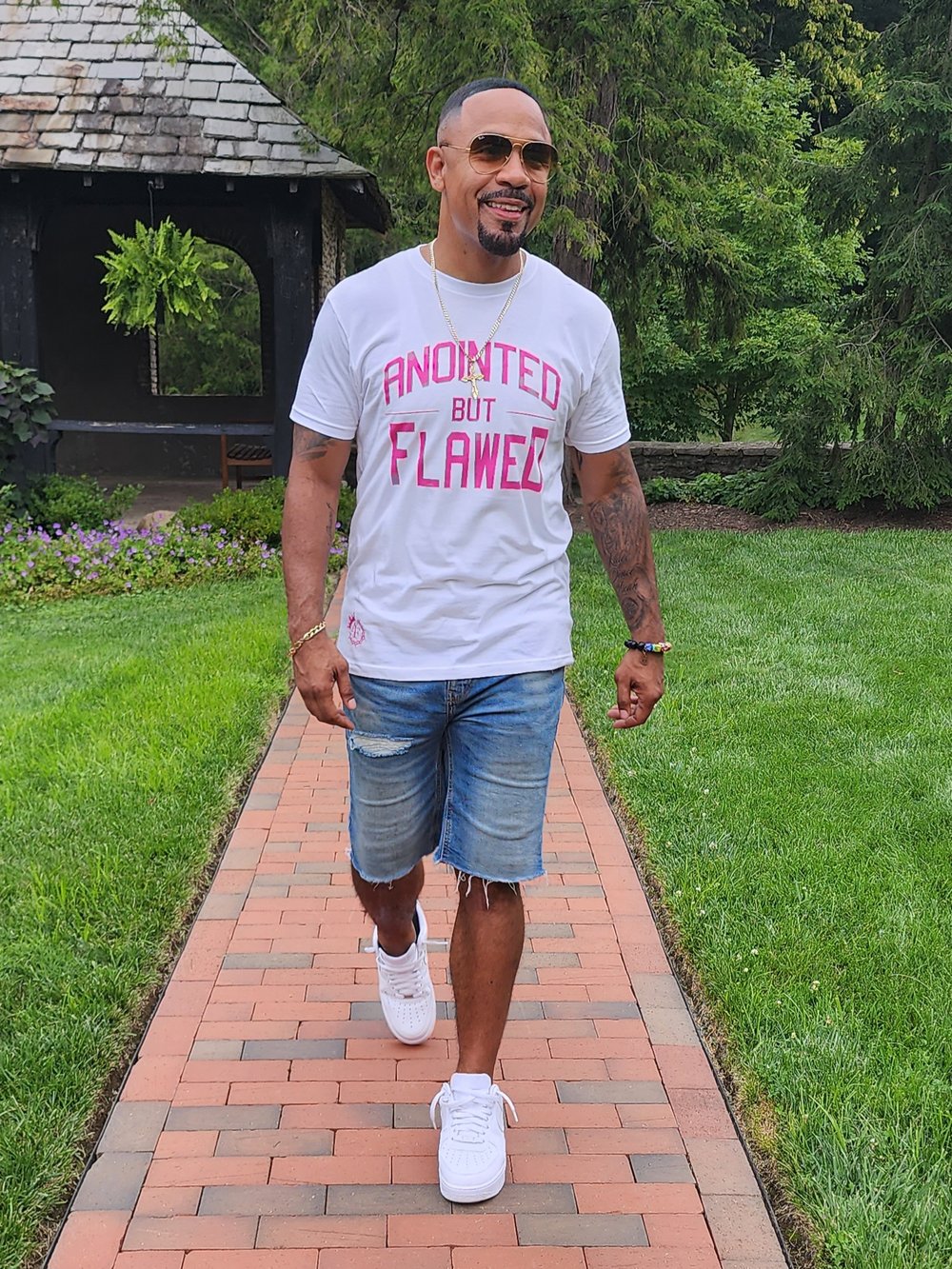 Image of Anointed But Flawed T-Shirt/White & Pink