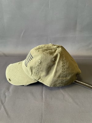 Image of Olive green American flag distressed cap