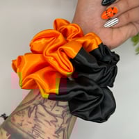 Image 1 of Black and Orange Satin Scrunchie