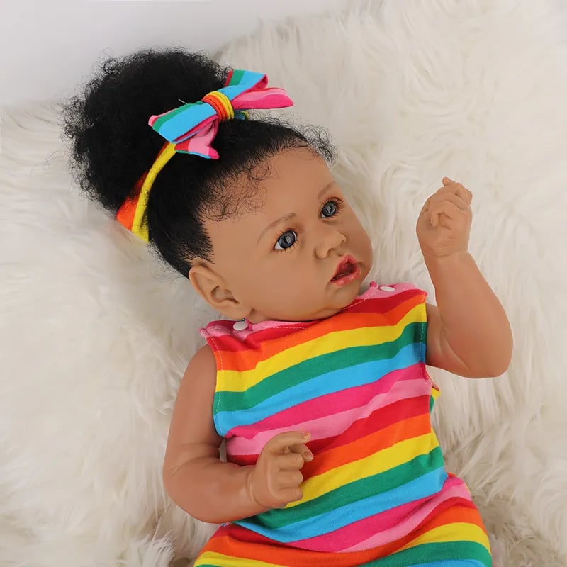55CM Black Skin Saskia Reborn Todderl Girl Baby Doll Lifelike Real Touch African American baby