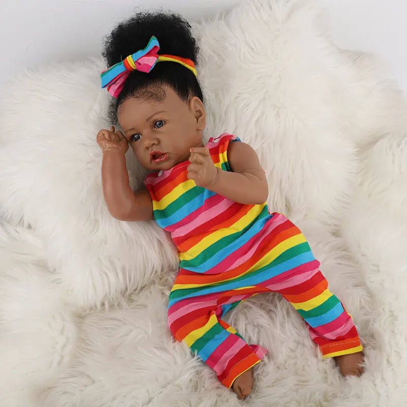 55CM Black Skin Saskia Reborn Todderl Girl Baby Doll Lifelike Real Touch African American baby