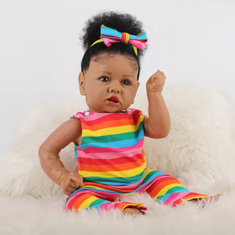 55CM Black Skin Saskia Reborn Todderl Girl Baby Doll Lifelike Real Touch African American baby