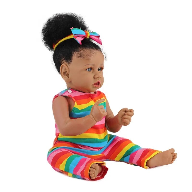 55CM Black Skin Saskia Reborn Todderl Girl Baby Doll Lifelike Real Touch African American baby