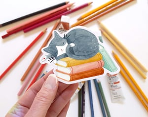 Image of Cat and Books Sticker