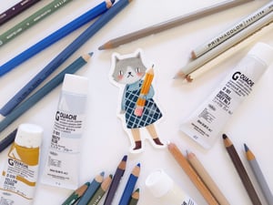 Image of Drawing Cat Girl Sticker