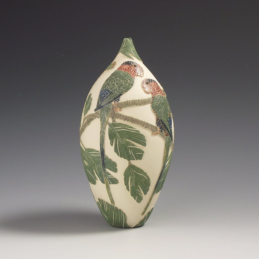 Image of Papuan Lorikeets & casuarina tree sgraffito vessel