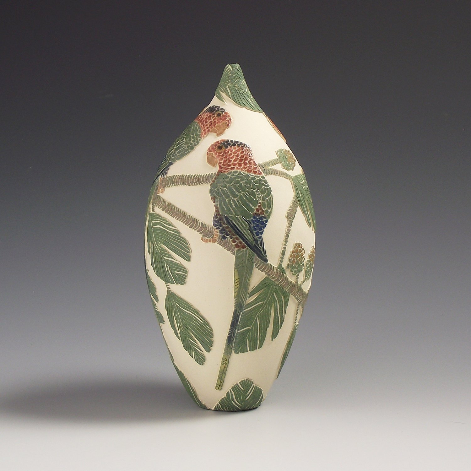 Image of Papuan Lorikeets & casuarina tree sgraffito vessel