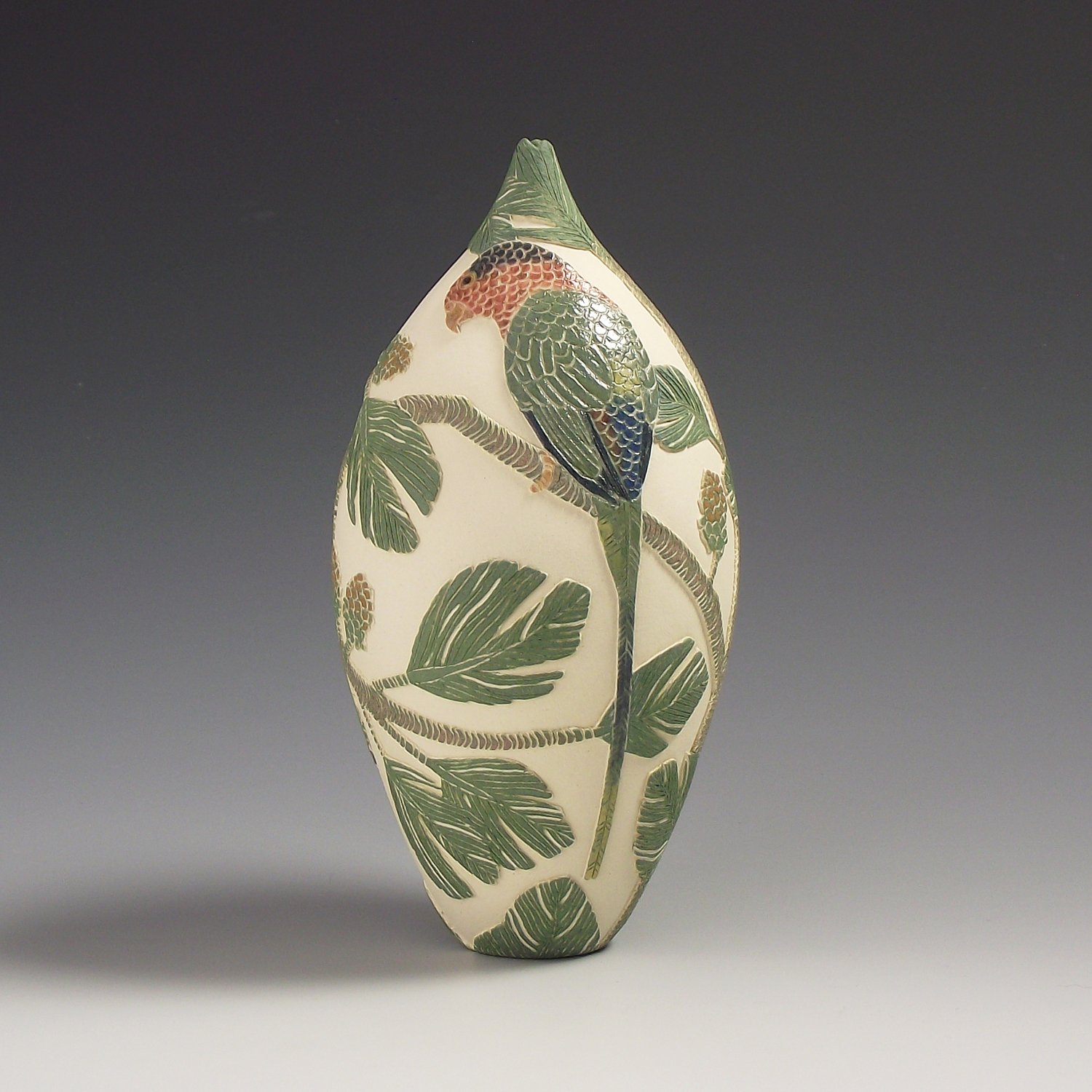 Image of Papuan Lorikeets & casuarina tree sgraffito vessel