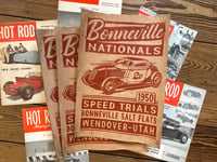 Image 1 of Bonneville Nationals aged Linocut Print (Maroon Ink on 170gr kraft paper edition) FREE SHIPPING
