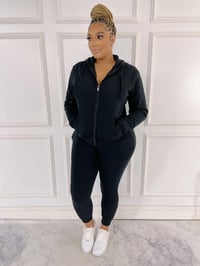 Black Zip Down Jogger Set( Regular & Plus Sizes)