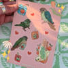 green cheek conures & juice boxes sticker sheet