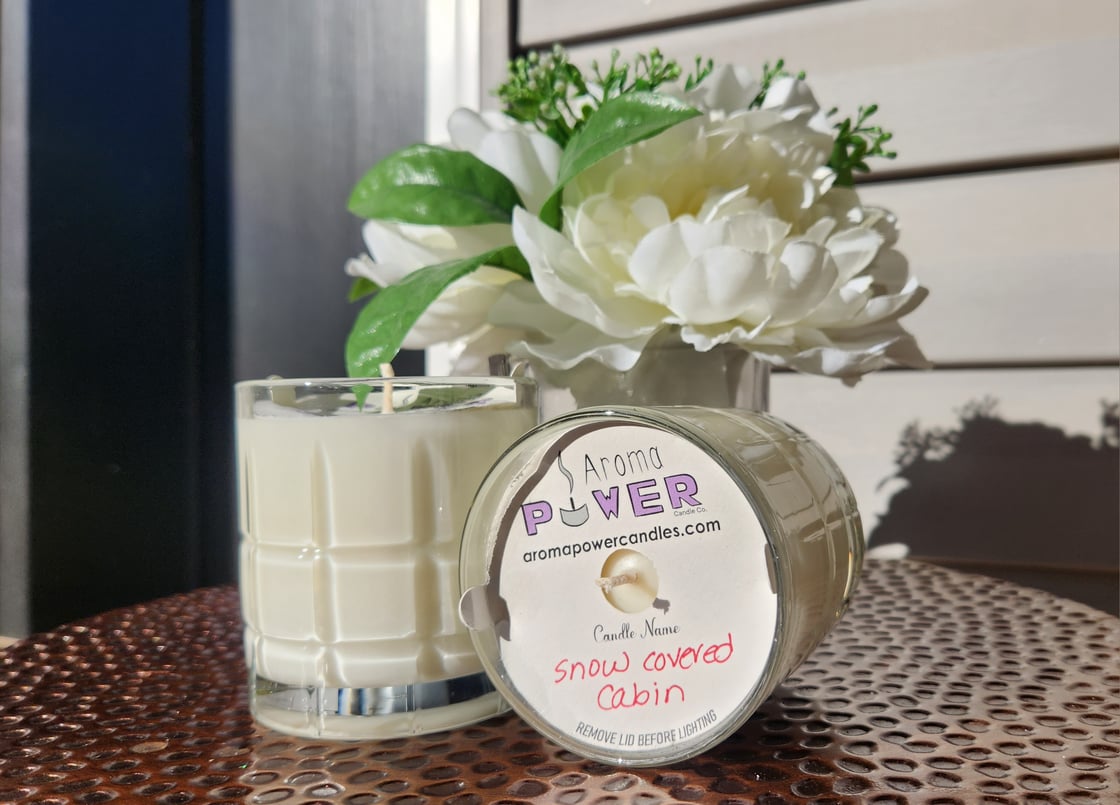 Image of Snow Covered Cabin in Reusable Whiskey Rocks Glass