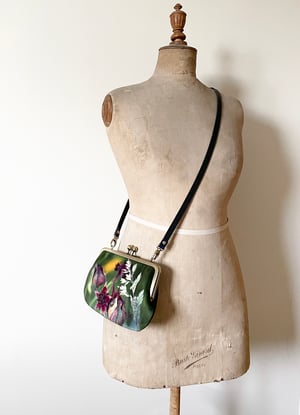 Image of Wild meadow, velvet kisslock bag with crossbody leather or chain strap