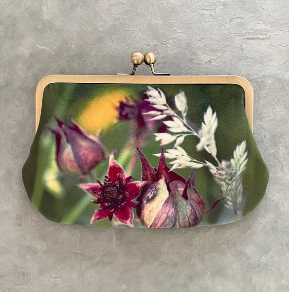 Image of Wild meadow, velvet kisslock bag with crossbody leather or chain strap