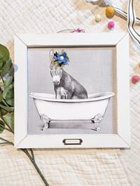 Donkey in the Bathtub with Blue Flowers