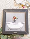 Sheep in the Bathtub with Pink Flowers