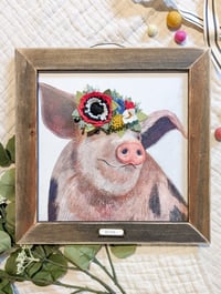 Portrait of a Pig with Pink Flower Crown