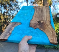 Image 3 of 064-olive wood and laguna pearl blue charcuterie board