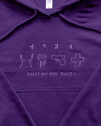 Image 1 of what do you want? purple hoodie