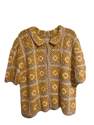 NO MAINTENANCE Yellow Floral Crochet Shirt