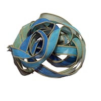 Image 5 of 1PC. BLUE REEF 42" hand dyed wrist wrap bracelet silk ribbon//Yoga wrist wrap bracelet ribbon