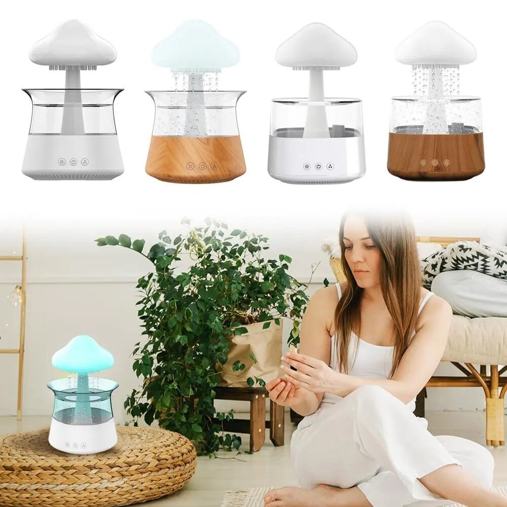 Rain Cloud Mushroom Humidifier Raining Water Drop Sound & 7 Color Led Light Mini Aromatherapy