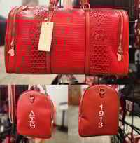 Image 1 of Side embroidered Vegan Leather Duffel Bags