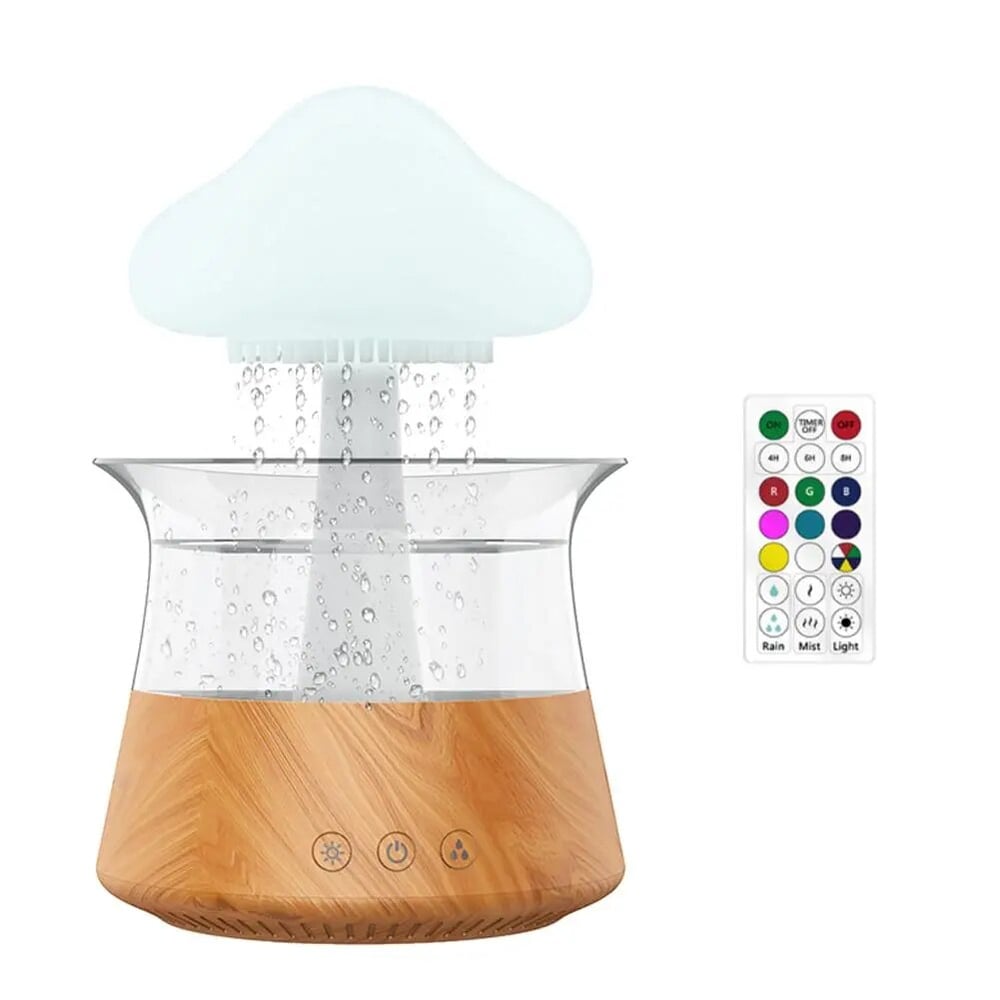 Rain Cloud Mushroom Humidifier Raining Water Drop Sound & 7 Color Led Light Mini Aromatherapy