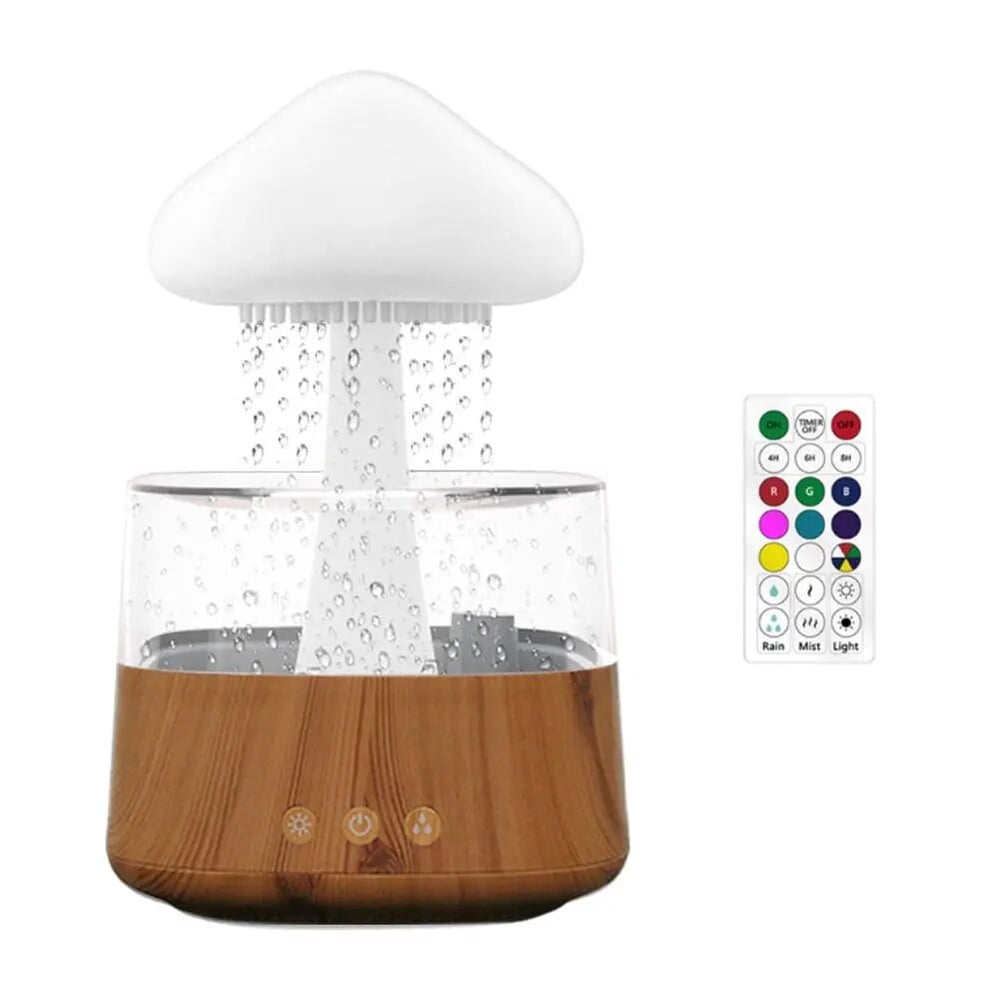 Rain Cloud Mushroom Humidifier Raining Water Drop Sound & 7 Color Led Light Mini Aromatherapy